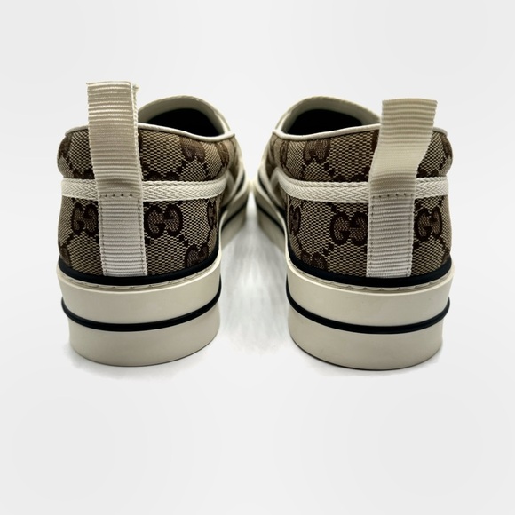 NEW Gucci Beige Tennis 1977 Canvas Monogram Logo Slip On Sneakers Trainers Shoes - Picture 4 of 11